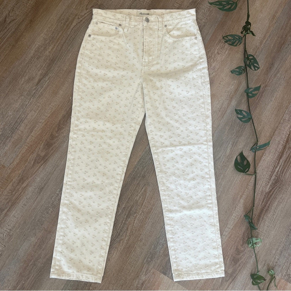 Madewell Perfect Vintage Embroidered Eyelet Ivory Jeans 27 EUC Neutral